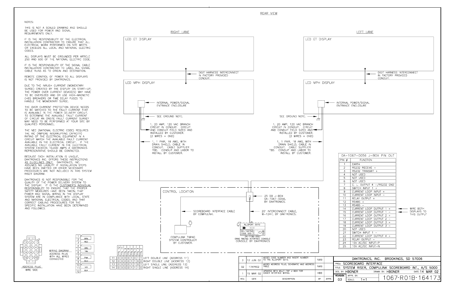 Drawing b-164173 | Daktronics All Sport 5100 Timer User Manual | Page 104 / 149