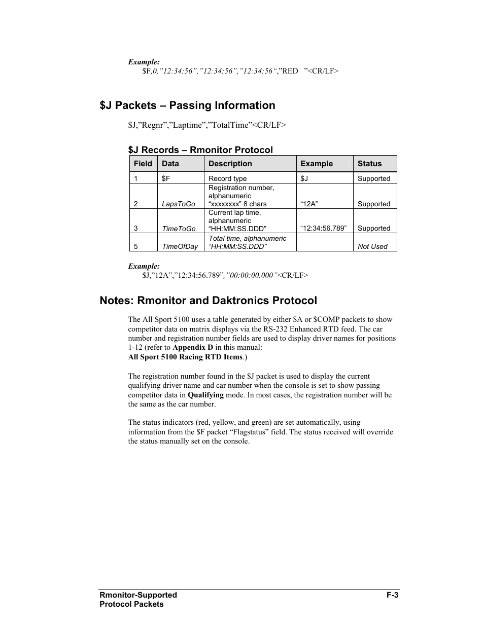 J packets – passing information | Daktronics All Sport 5100 Timer User Manual | Page 133 / 149