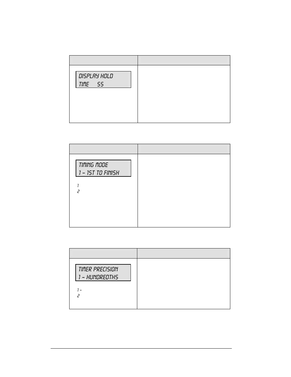 Display hold time ss, Timing mode 1 – 1st to finish, Timer precision 1 – hundredths | Daktronics All Sport 5100 Timer User Manual | Page 52 / 149