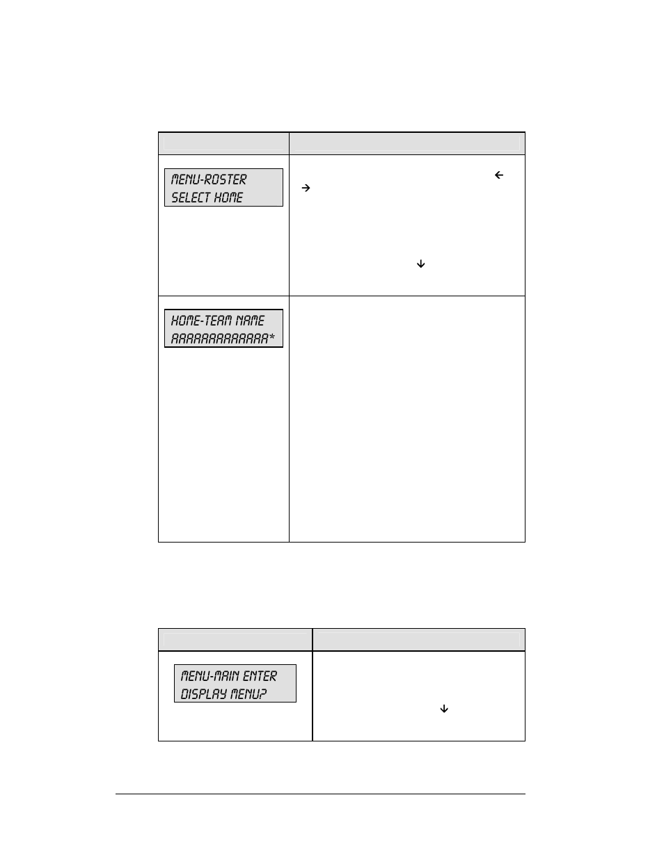 Menu-roster select home, Menu-main enter display menu | Daktronics All Sport 5100 Timer User Manual | Page 60 / 149