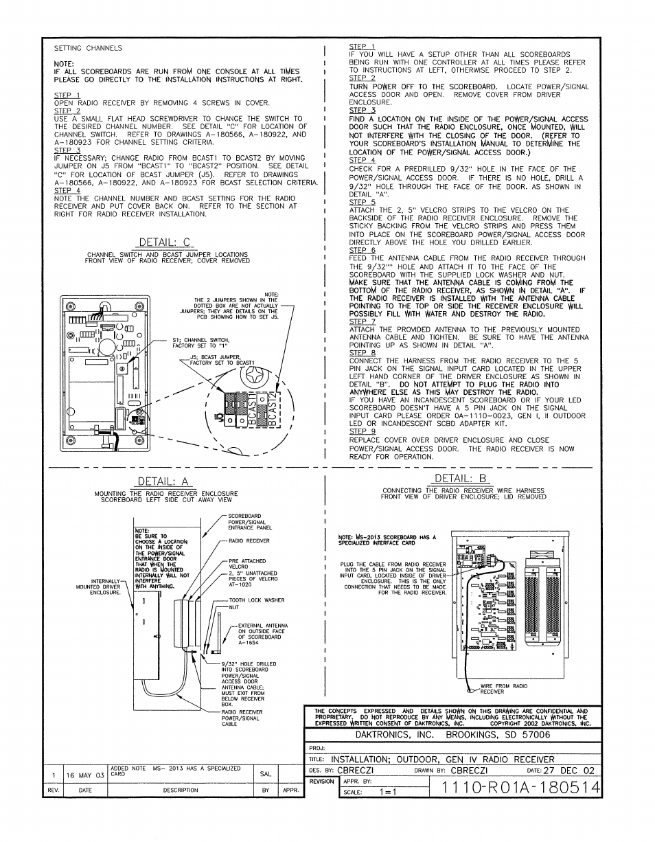 Drawing a-180514 | Daktronics All Sport 5100 Timer User Manual | Page 91 / 149