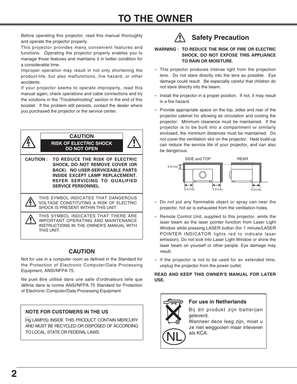 Safety precaution | Canon LV-7565F User Manual | Page 2 / 56