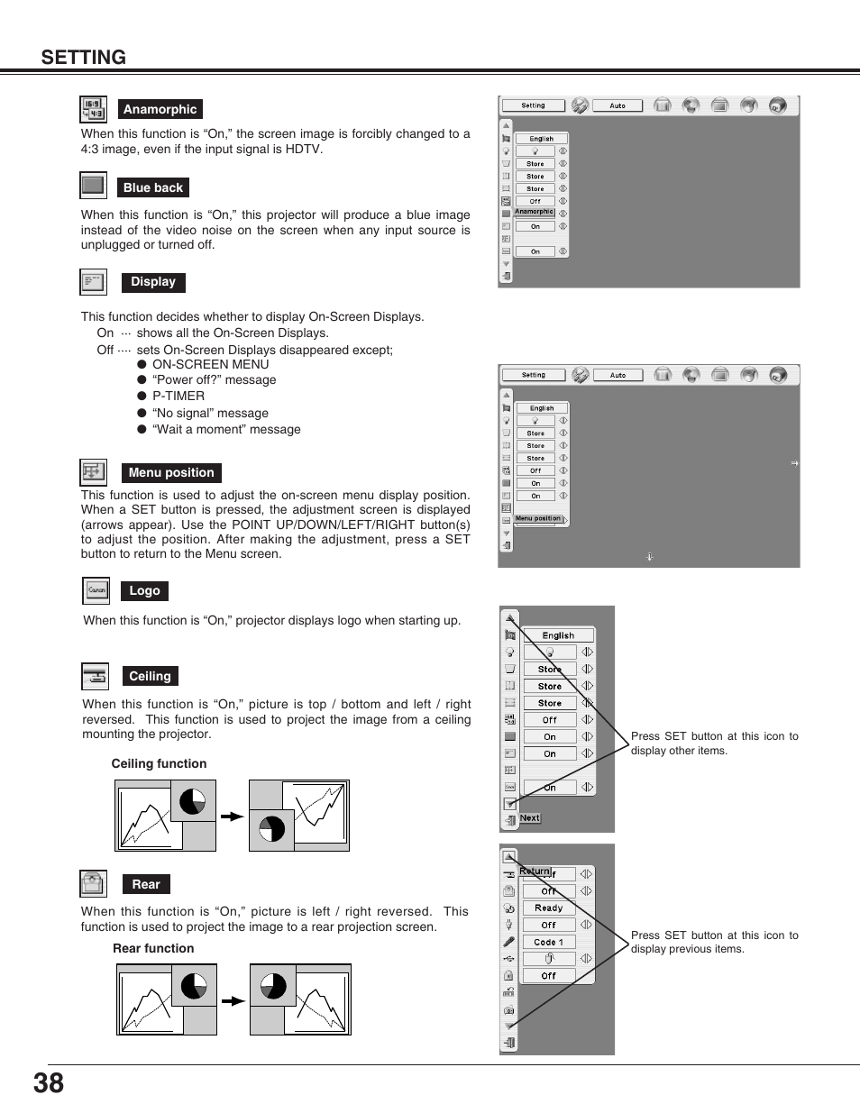 Setting | Canon LV-7565F User Manual | Page 38 / 56