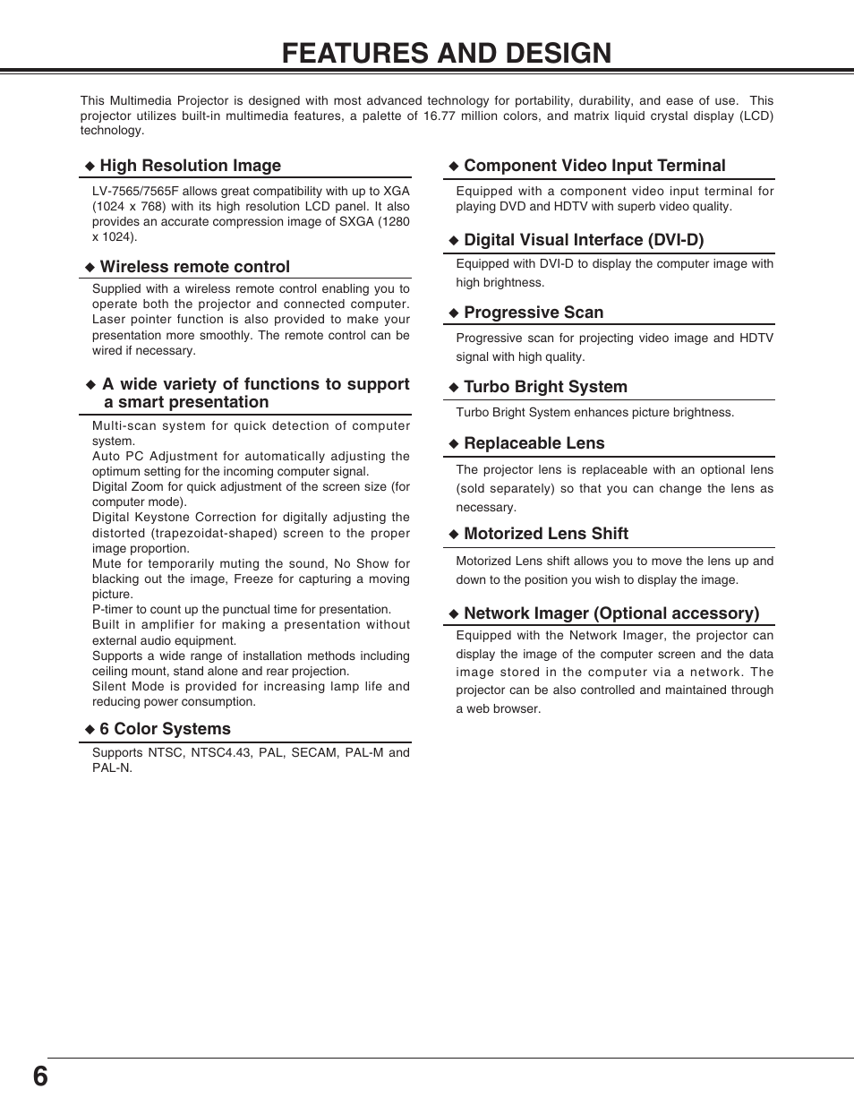 6features and design | Canon LV-7565F User Manual | Page 6 / 56