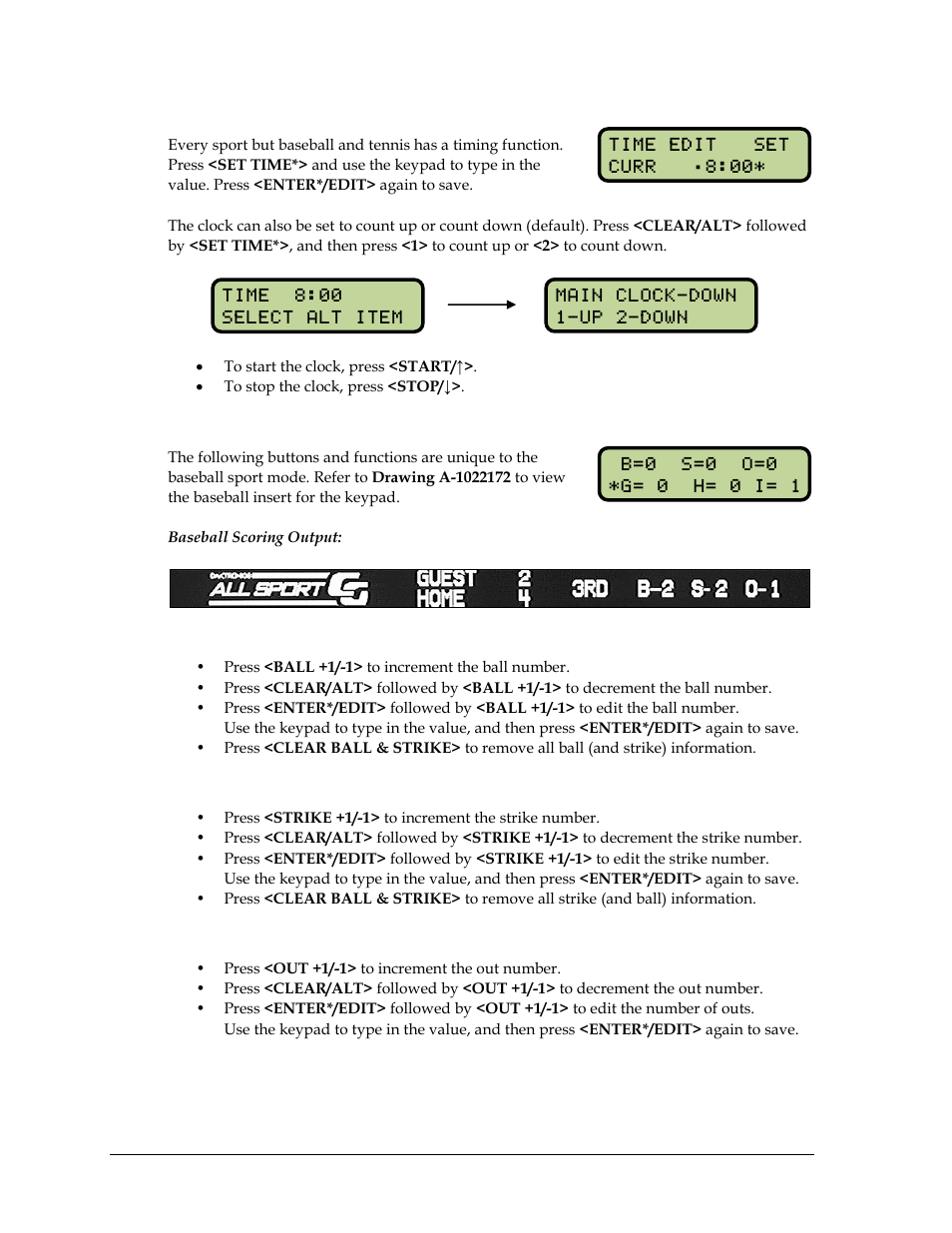 Timing, Baseball, Ball | Strike | Daktronics All Sport CG User Manual | Page 14 / 44