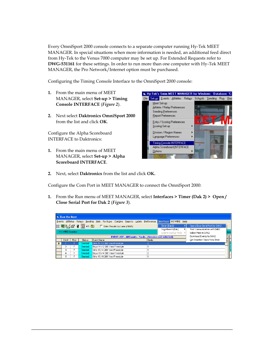 2 hy-tek meet manager settings, Hy-tek meet manager settings | Daktronics Aquatics Interface with Daktronics Matrix Displays User Manual | Page 10 / 47