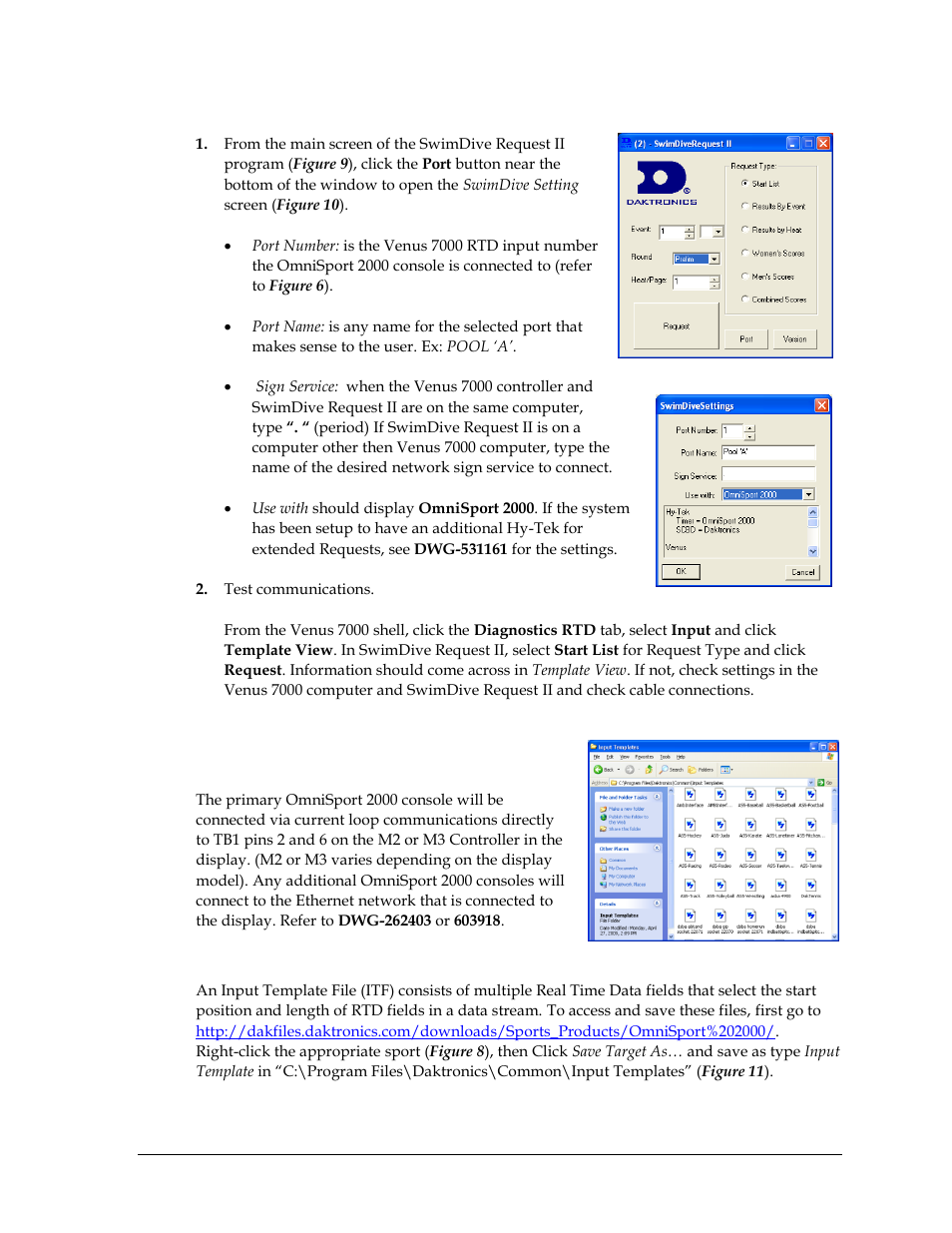 Swimdive request ii, 4 venus 1500 controlled displays, Input template files | Venus 1500 controlled displays | Daktronics Aquatics Interface with Daktronics Matrix Displays User Manual | Page 13 / 47