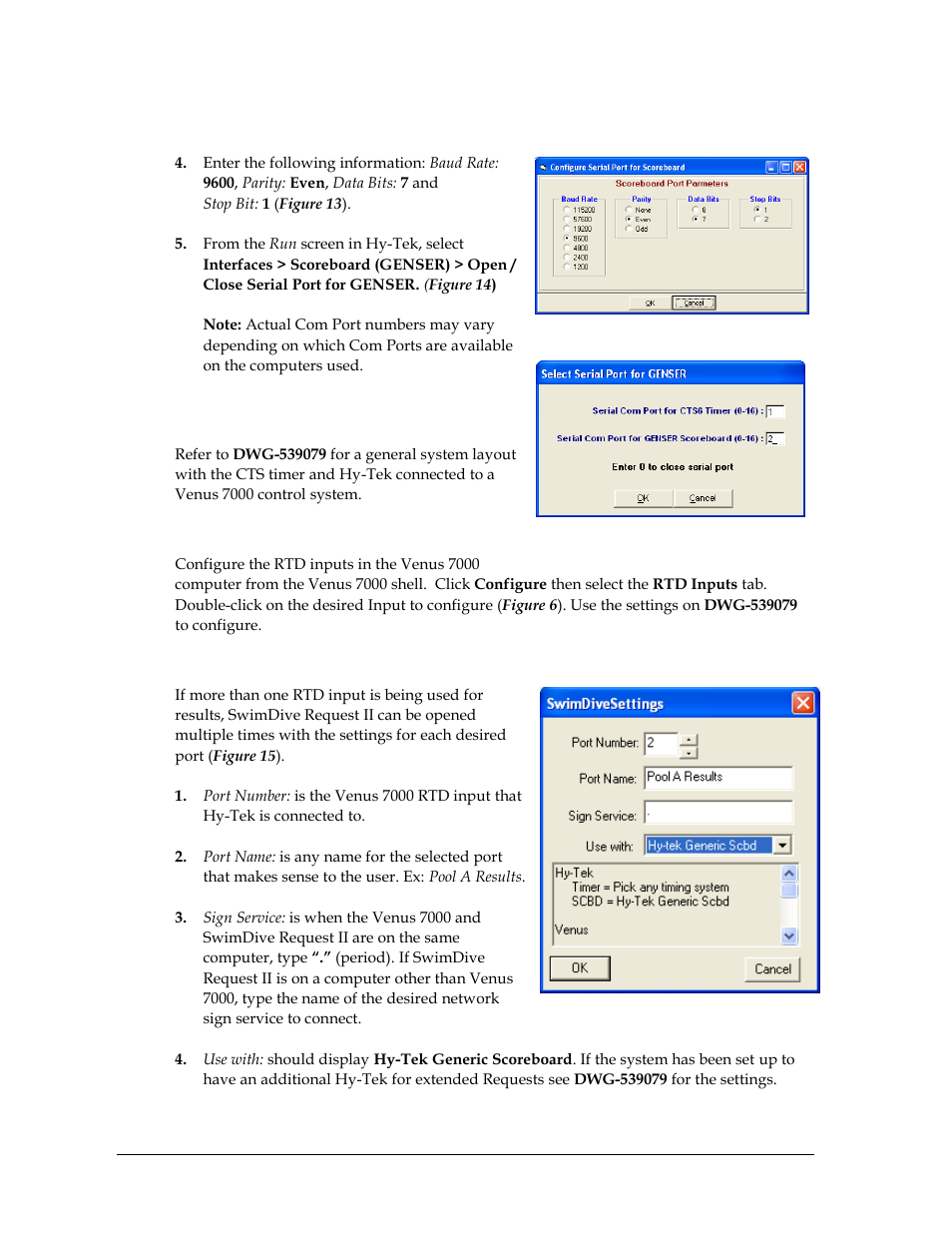 2 venus 7000 control system, Venus 7000 settings, Swimdive request ii | Venus 7000 control system | Daktronics Aquatics Interface with Daktronics Matrix Displays User Manual | Page 16 / 47