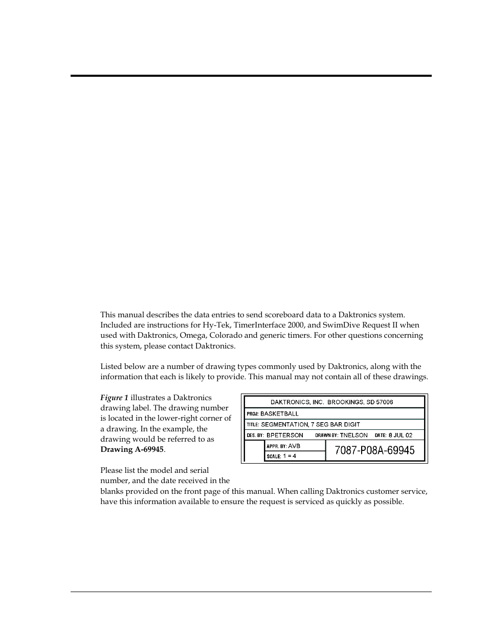 Section 1: introduction, 1 manual contents, Section 1 | Introduction, Manual contents | Daktronics Aquatics Interface with Daktronics Matrix Displays User Manual | Page 5 / 47