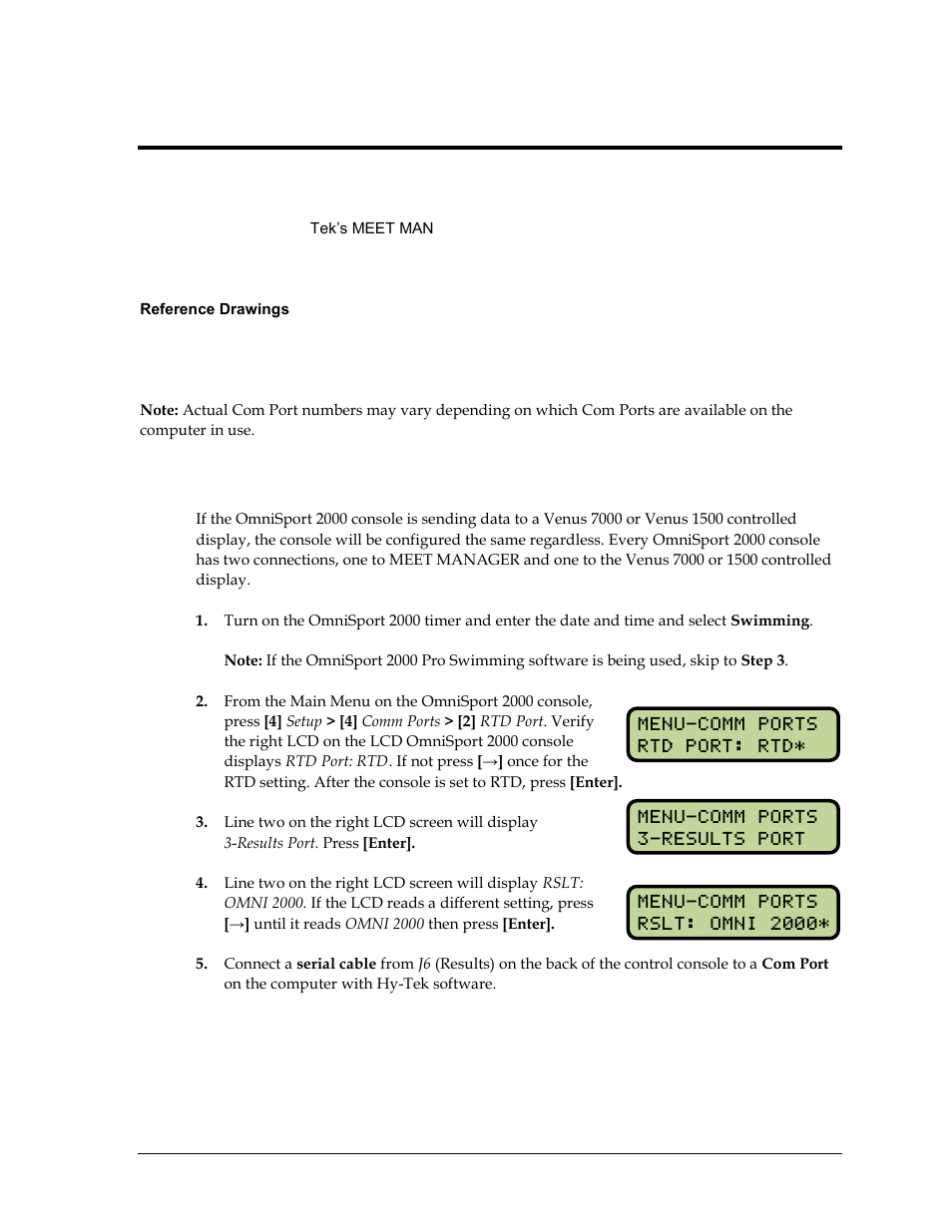 Section 2: omnisport 2000 connections setup, 1 omnisport 2000 settings, Section 2 | Omnisport 2000 connections setup, Omnisport 2000 settings | Daktronics Aquatics Interface with Daktronics Matrix Displays User Manual | Page 9 / 47