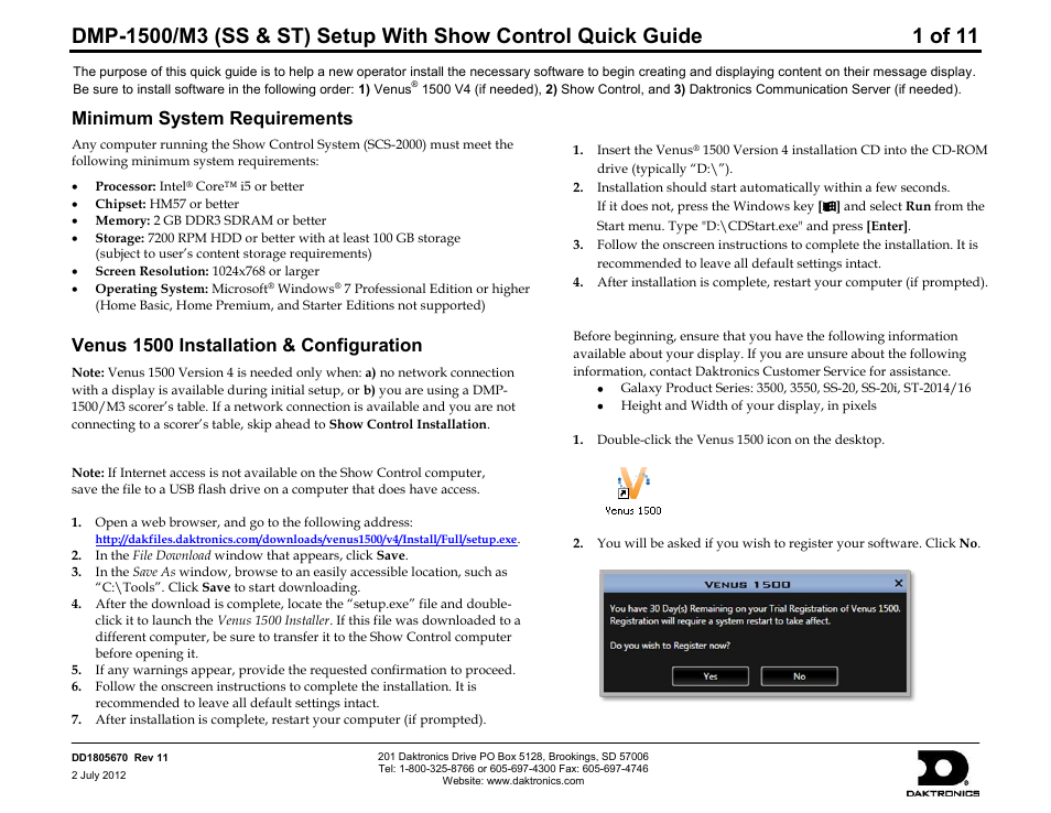 Daktronics DMP-1500/M3 (SS & ST) Setup With Show Control User Manual | 18 pages
