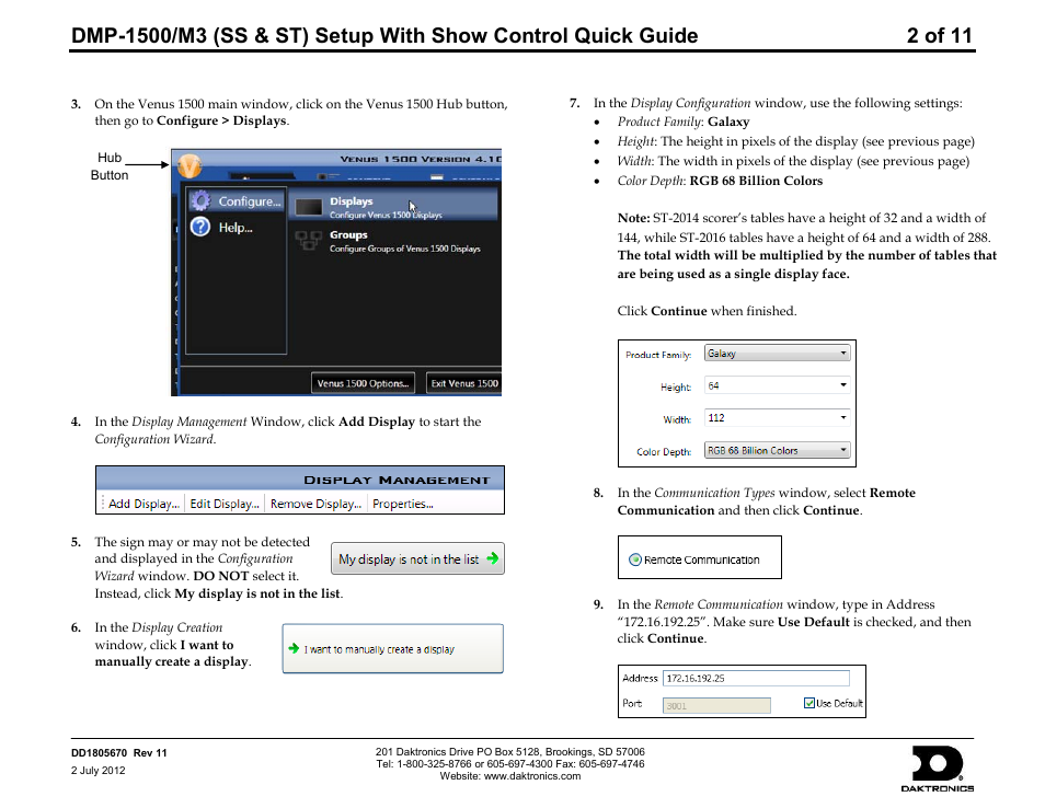 Daktronics DMP-1500/M3 (SS & ST) Setup With Show Control User Manual | Page 2 / 18