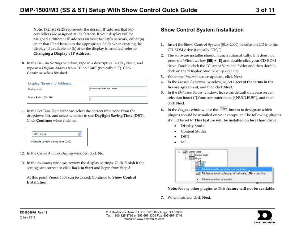 Show control system installation, Installing via cd | Daktronics DMP-1500/M3 (SS & ST) Setup With Show Control User Manual | Page 3 / 18