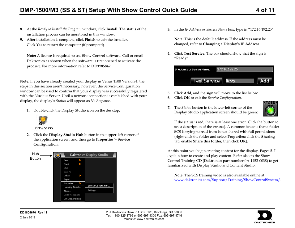 Display studio service configuration | Daktronics DMP-1500/M3 (SS & ST) Setup With Show Control User Manual | Page 4 / 18
