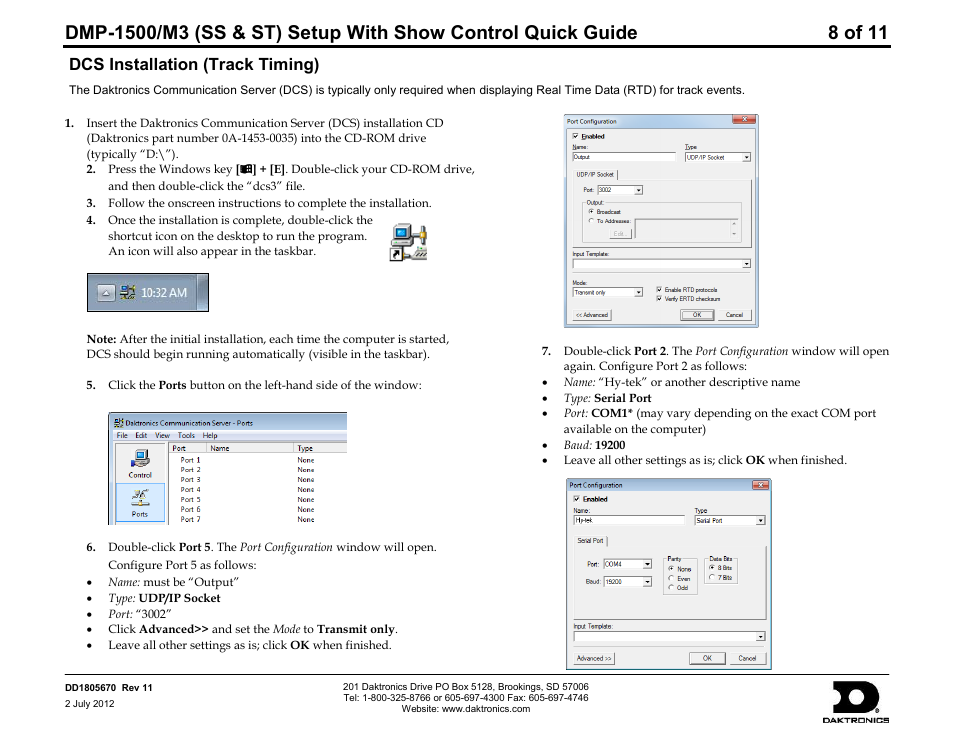 Dcs installation (track timing) | Daktronics DMP-1500/M3 (SS & ST) Setup With Show Control User Manual | Page 8 / 18