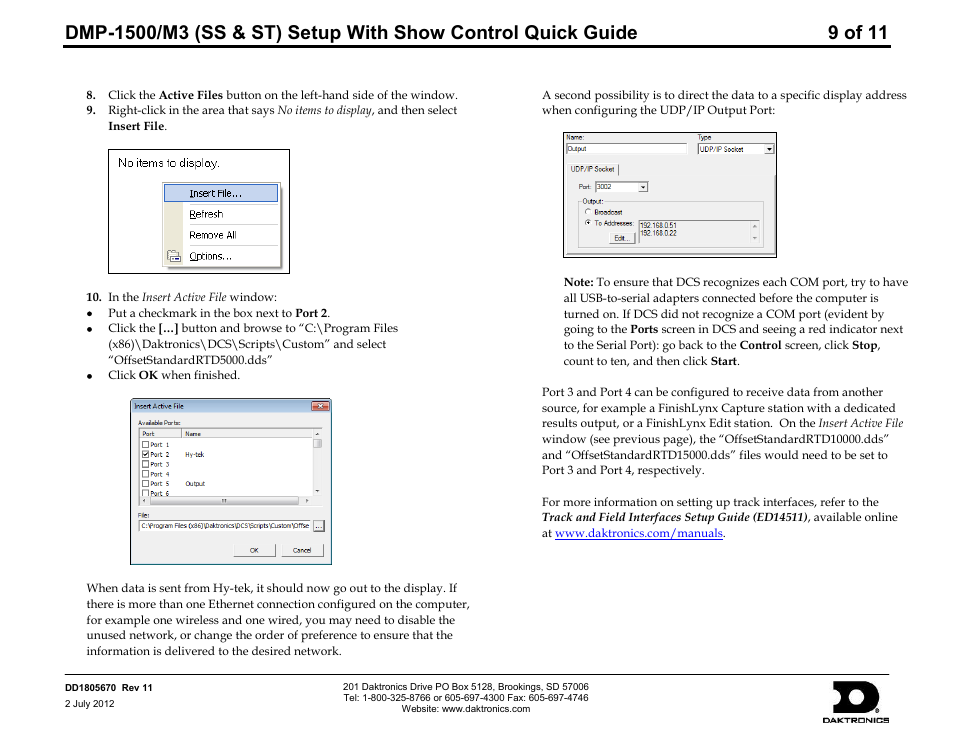Daktronics DMP-1500/M3 (SS & ST) Setup With Show Control User Manual | Page 9 / 18