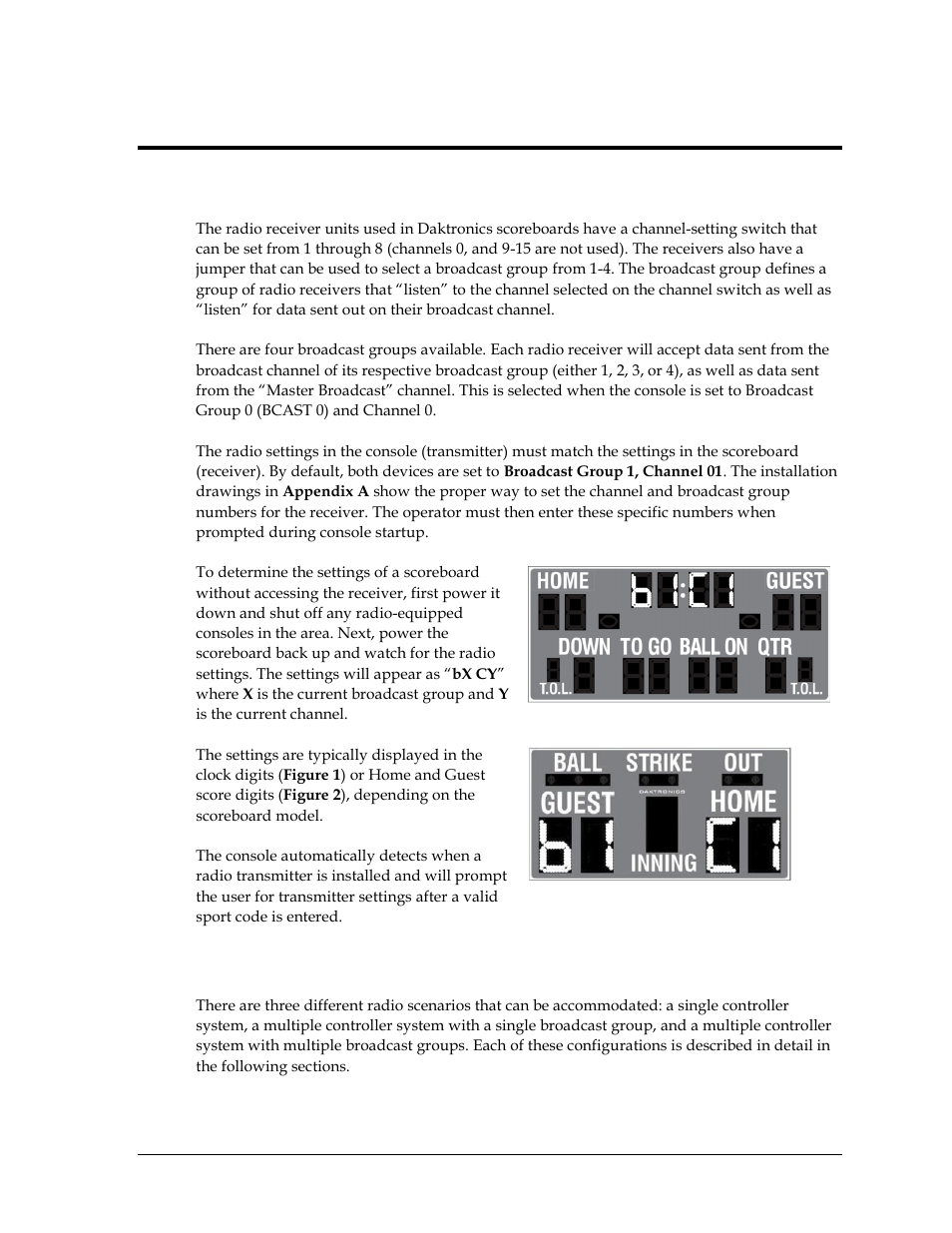 Section 2: setting radio channels, 1 radio control overview, 2 typical radio configurations | Section 2, Setting radio channels, Radio control overview, Typical radio configurations | Daktronics Gen V Radio User Manual | Page 9 / 32