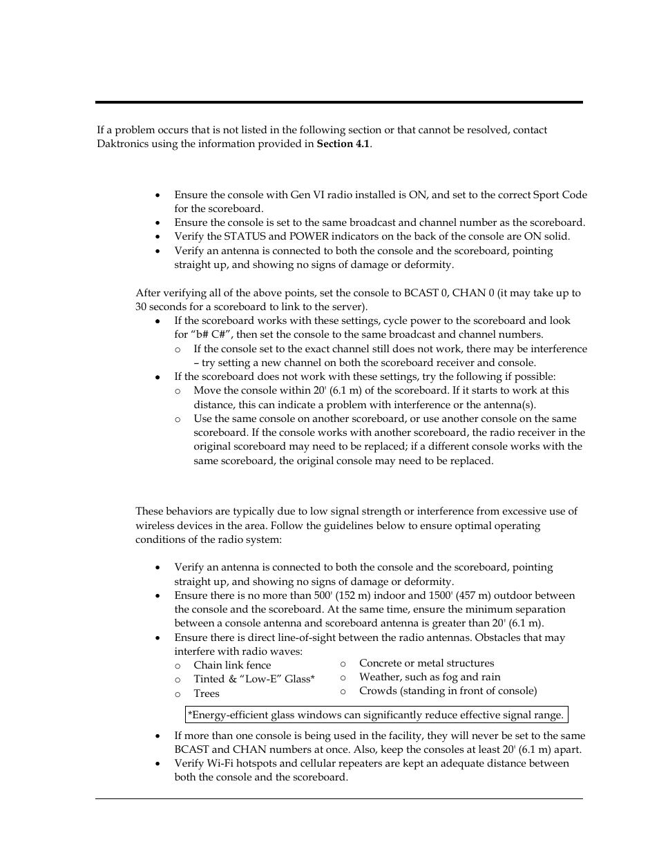 Section 3: troubleshooting, 1 blank scoreboard(s), Section 3 | Troubleshooting, Blank scoreboard(s) | Daktronics Gen VI Radio User Manual | Page 17 / 38