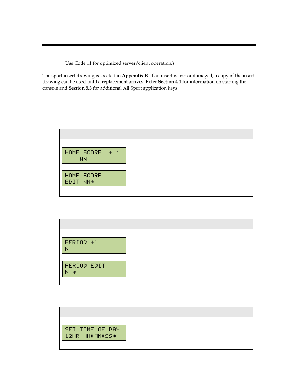 Section 6: clock/score operation, 1 clock score keys, Home/guest score +1, -1 | Period +1, Set tod (alternate function), Section 6, Clock/score operation, Clock score keys | Daktronics Remote Control System RC-100 User Manual | Page 37 / 112