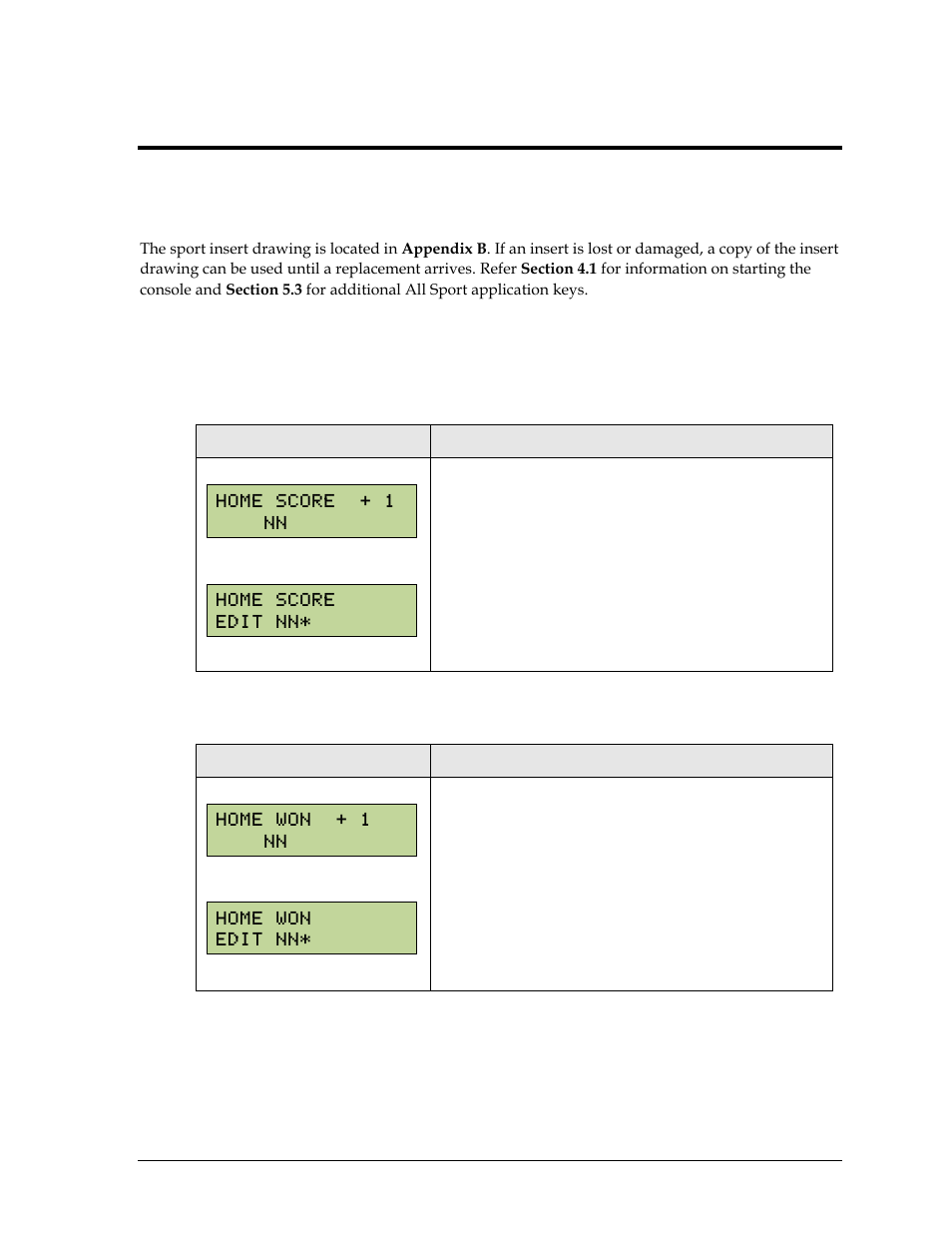 Section 7: volleyball operation, 1 volleyball keys, Home/guest score +1, -1 | Home/guest won +1, -1, Section 7, Volleyball operation, Volleyball keys | Daktronics Remote Control System RC-100 User Manual | Page 39 / 112