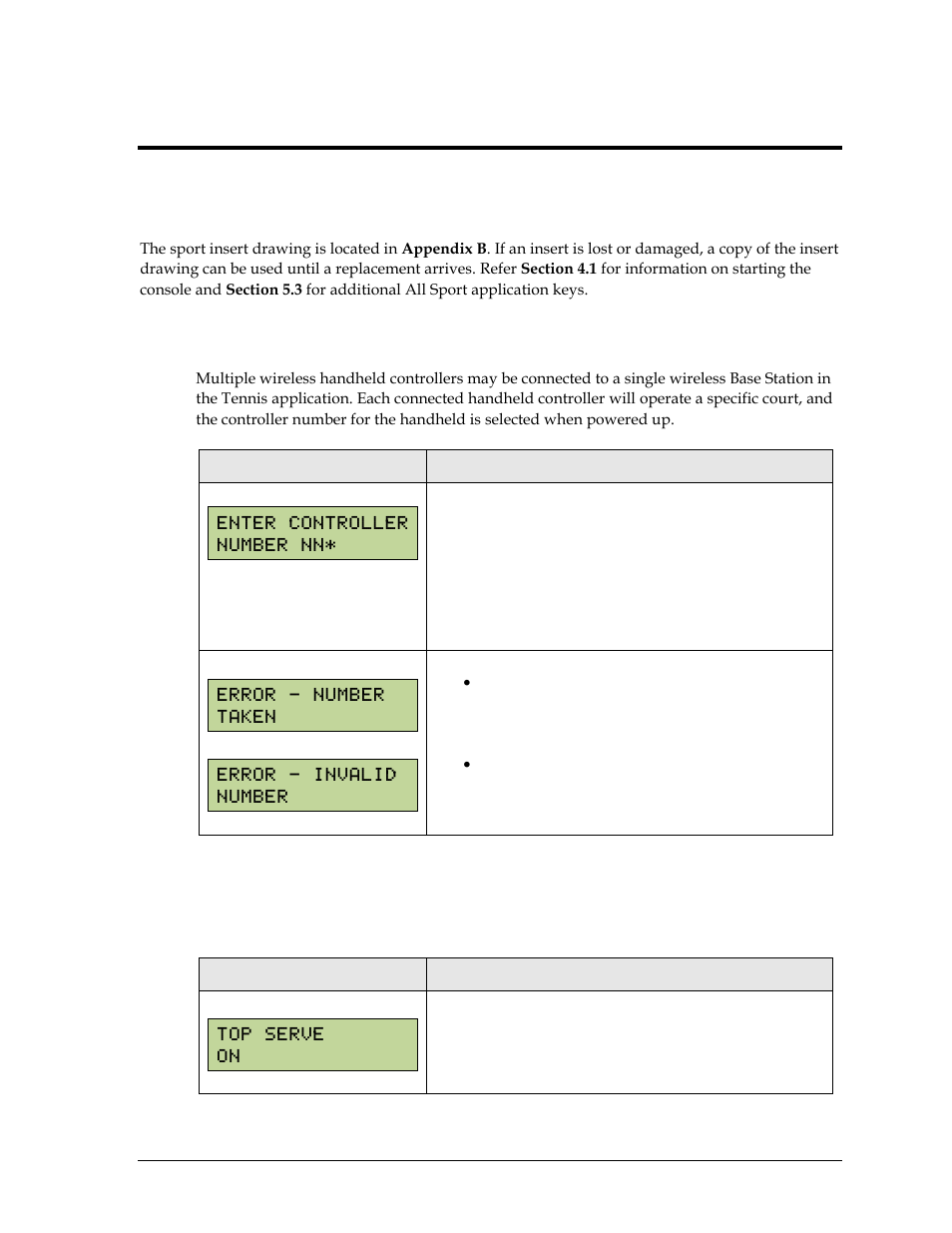 Section 11: tennis operation, 1 court selection, 2 tennis keys | Serve, Section 11, Tennis operation, Court selection, Tennis keys | Daktronics Remote Control System RC-100 User Manual | Page 49 / 112