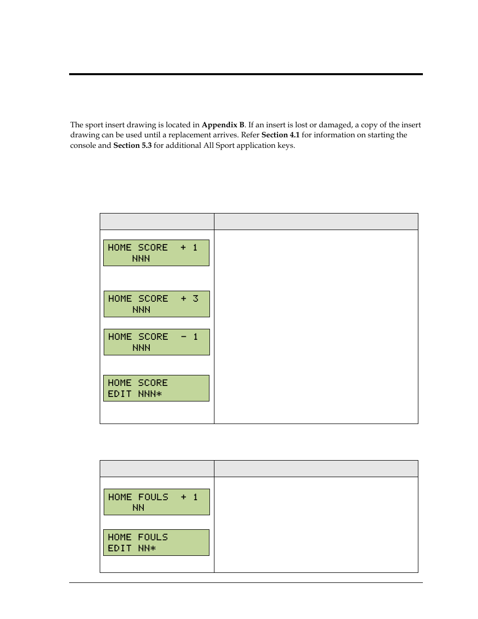 Section 13: basketball operation, 1 basketball keys, Home/guest score +1, +2, (+3, -1) | Fouls +1, Section 13, Basketball operation, Basketball keys | Daktronics Remote Control System RC-100 User Manual | Page 57 / 112