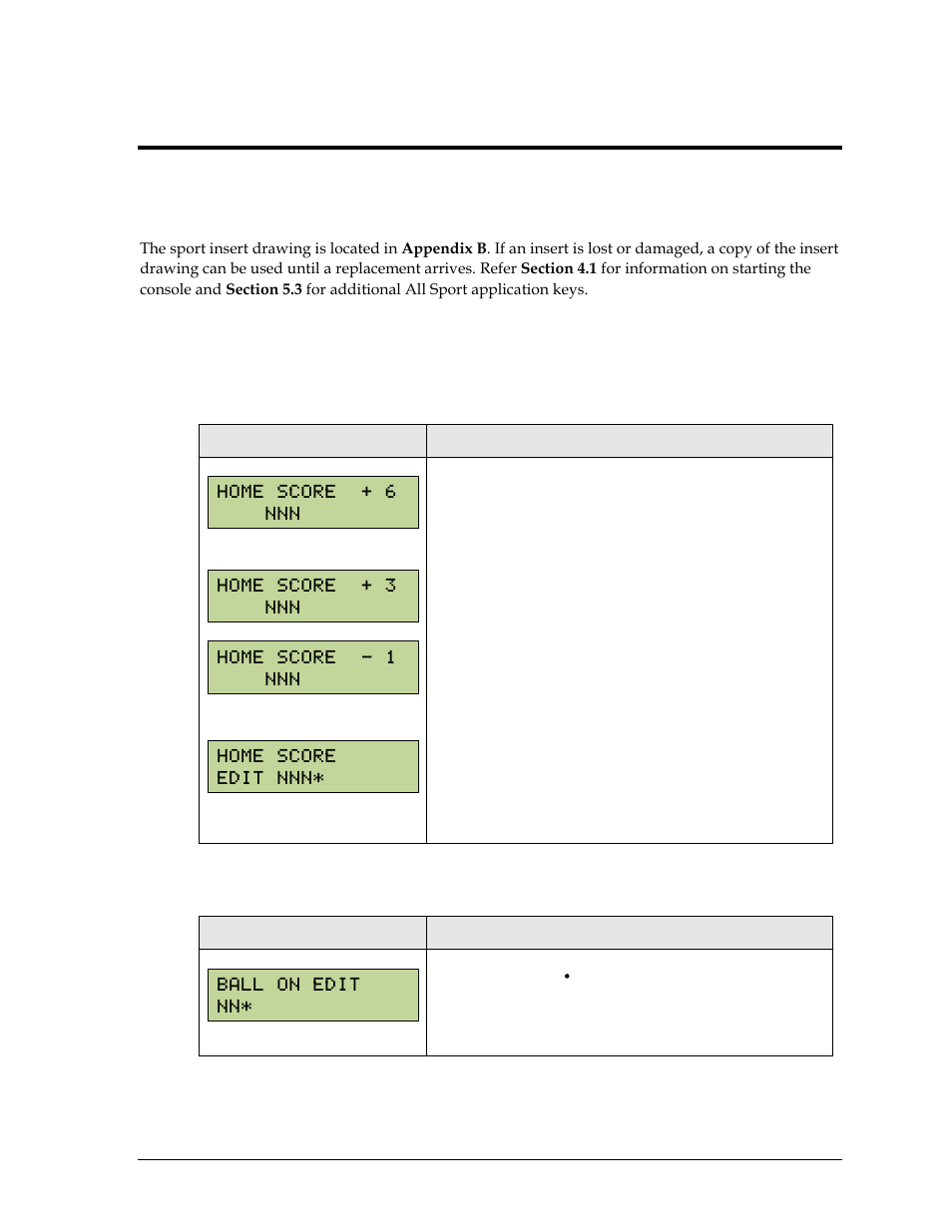 Section 14: football operation, 1 football keys, Home/guest score +1, +6, (+3, -1) | Ball on, Section 14, Football operation, Football keys | Daktronics Remote Control System RC-100 User Manual | Page 61 / 112