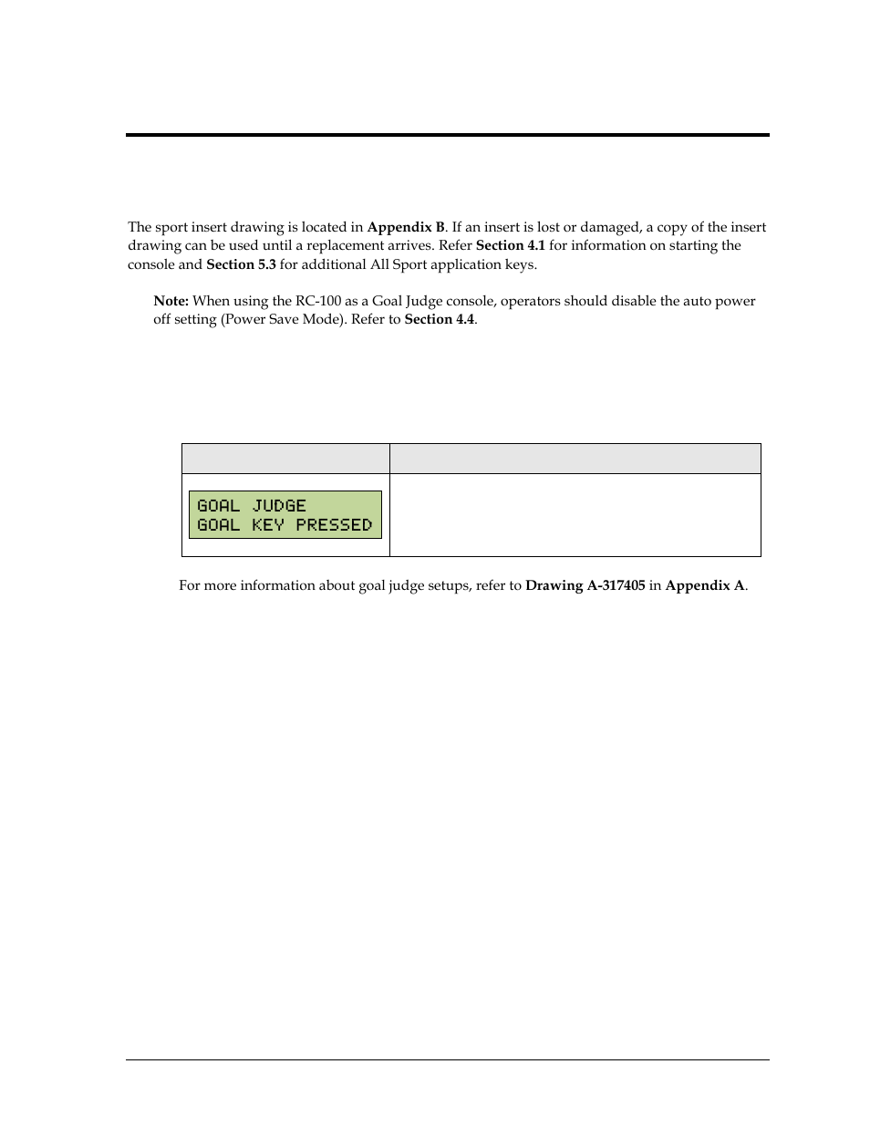 Section 16: goal judge operation, 1 goal judge keys, Goal light on/off | Section 16, Goal judge operation, Goal judge keys | Daktronics Remote Control System RC-100 User Manual | Page 67 / 112