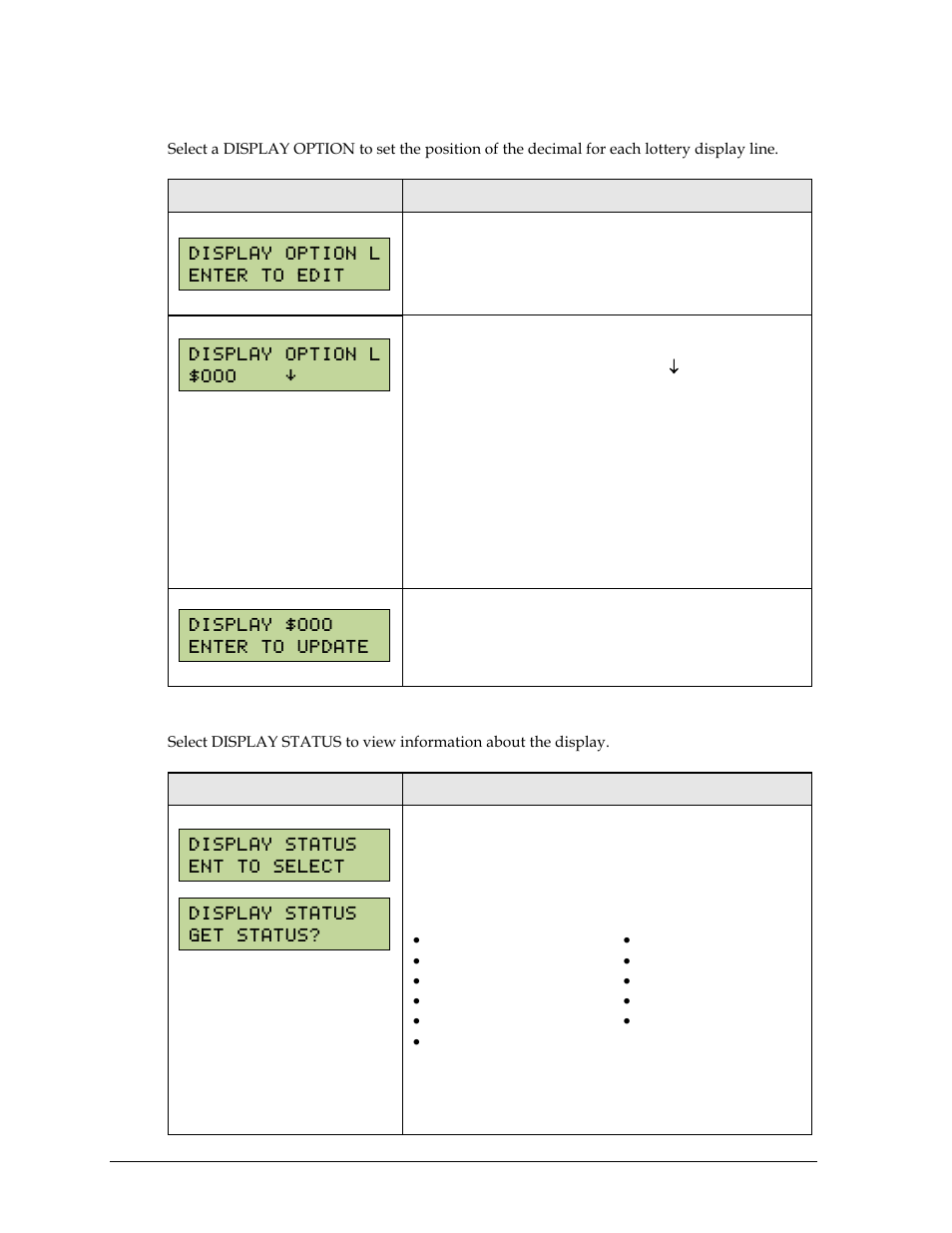 Display option 1-5 (lottery displays only), Display status | Daktronics Remote Control System RC-100 User Manual | Page 32 / 54