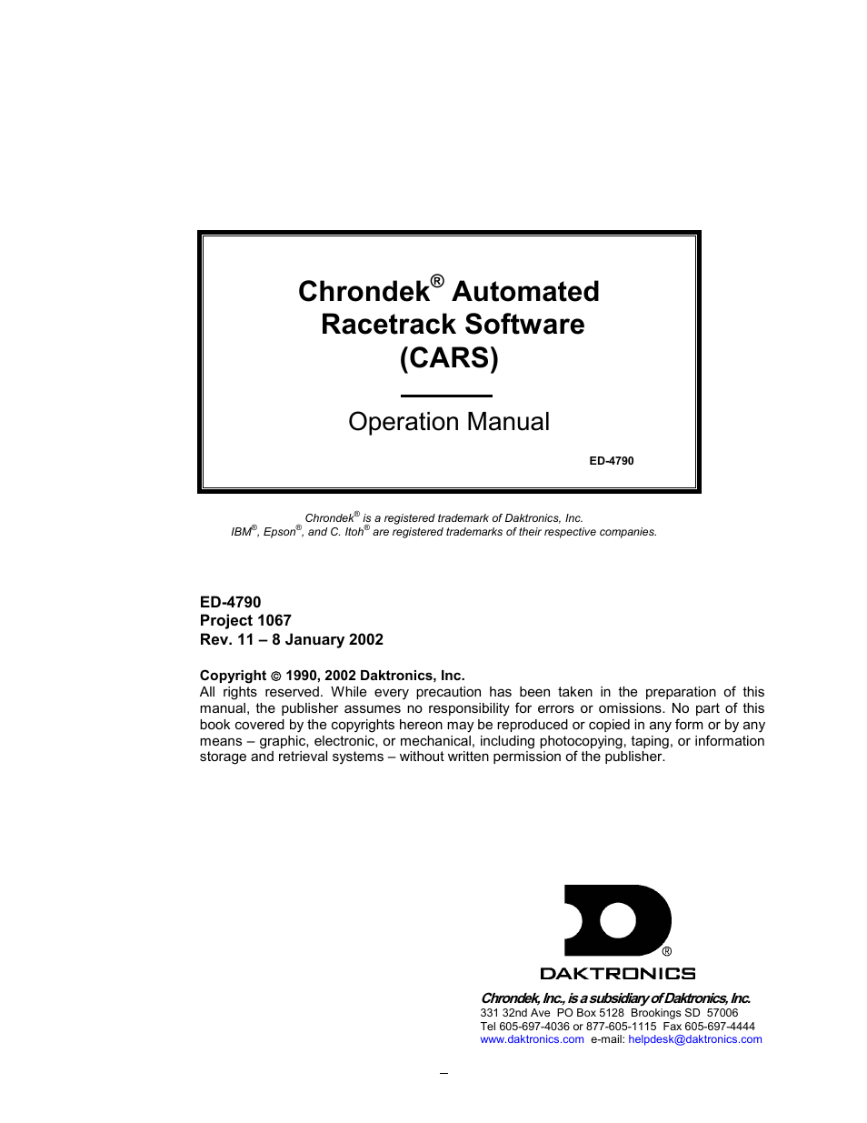 Daktronics CARS User Manual | 68 pages