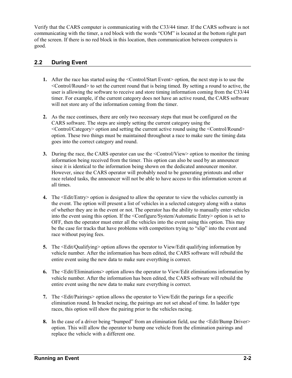 During event, During event -2 | Daktronics CARS User Manual | Page 12 / 68