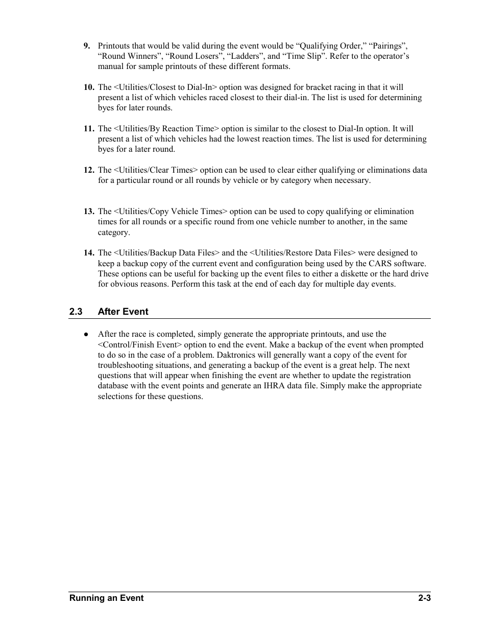 After event, After event -3 | Daktronics CARS User Manual | Page 13 / 68