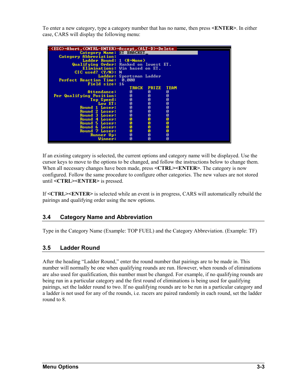 Category name and abbreviation, Ladder round, Category name and abbreviation -3 | Ladder round -3 | Daktronics CARS User Manual | Page 17 / 68