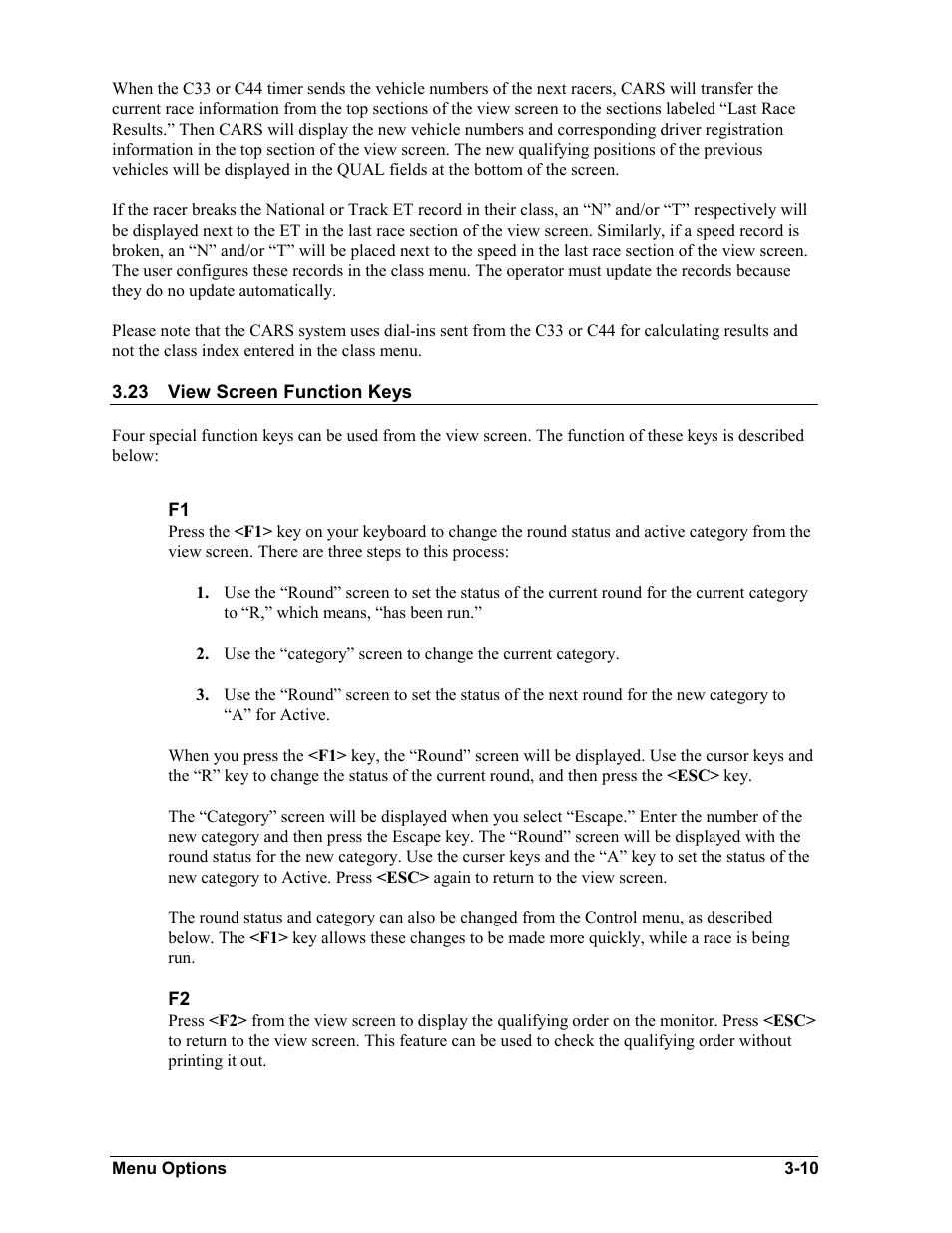 View screen function keys, View screen function keys -10 | Daktronics CARS User Manual | Page 24 / 68