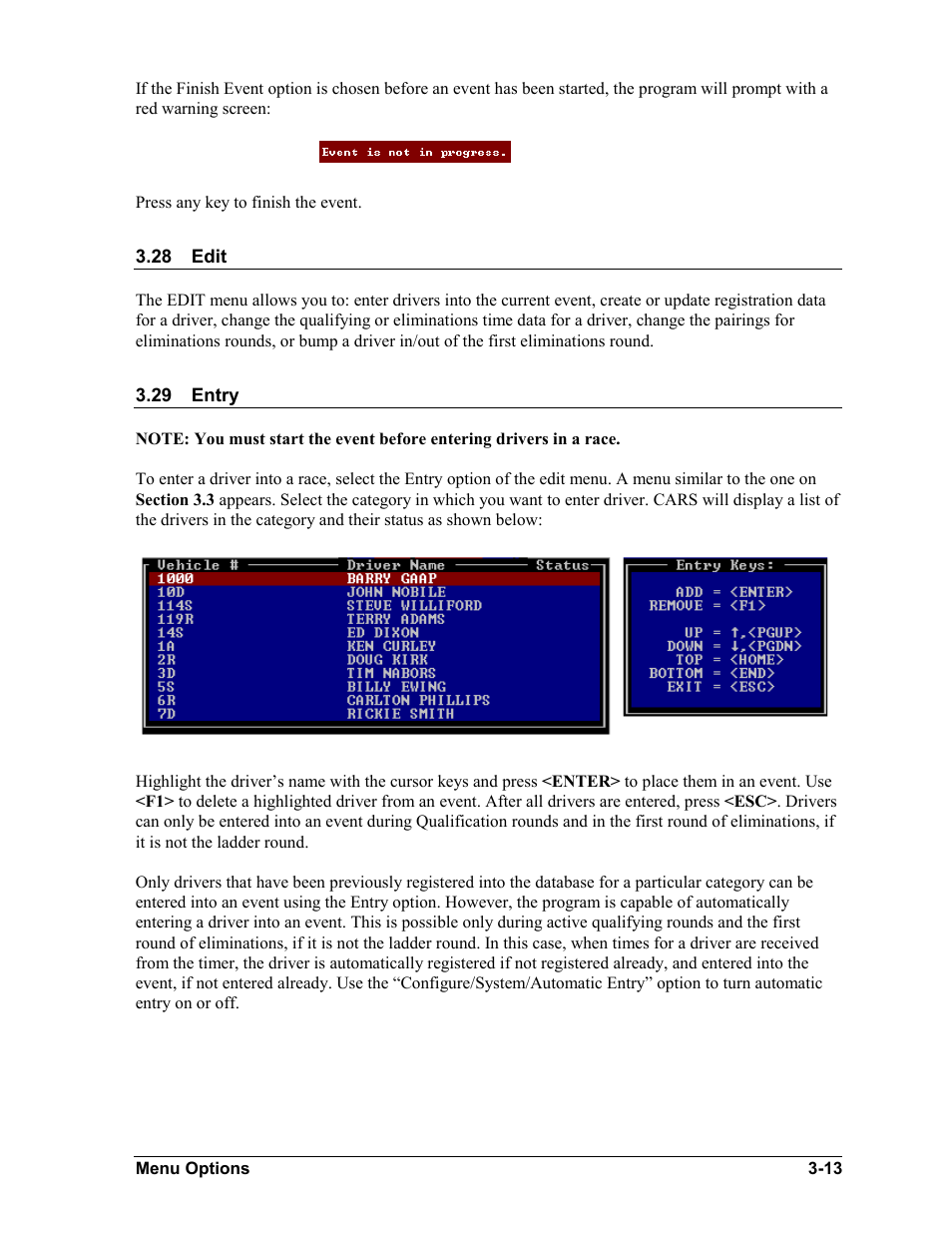 Edit, Entry, Edit -13 | Entry -13 | Daktronics CARS User Manual | Page 27 / 68