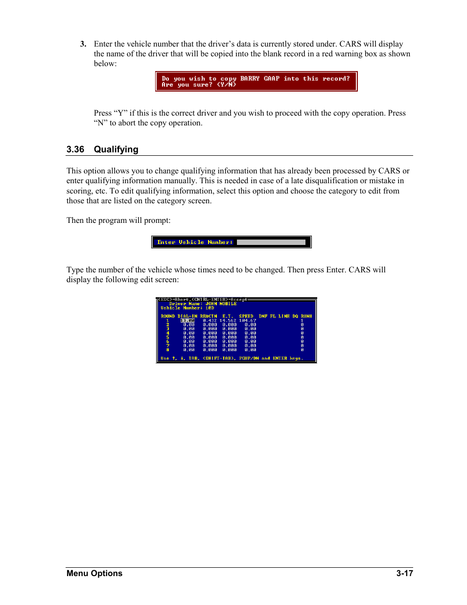 Qualifying, Qualifying -17 | Daktronics CARS User Manual | Page 31 / 68