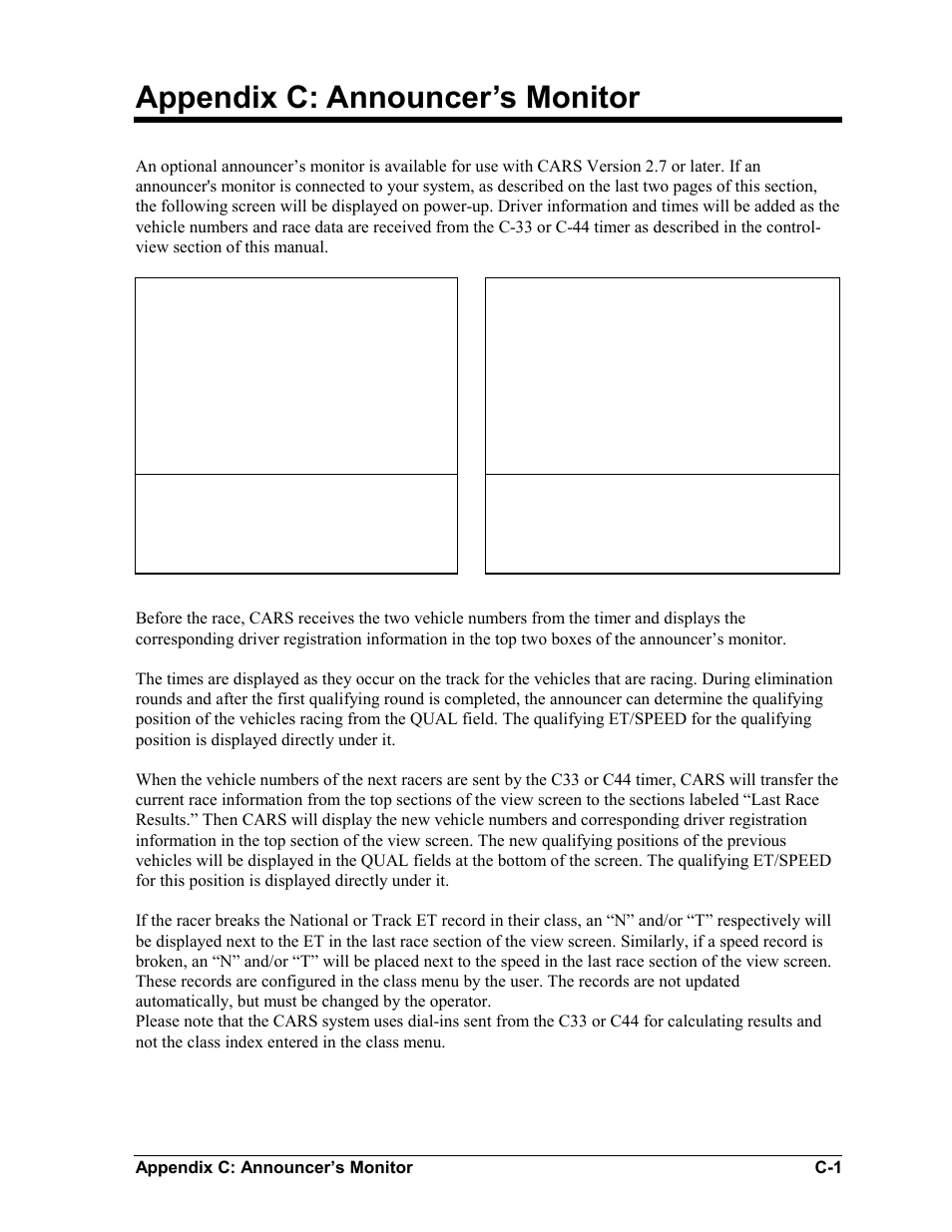 Appendix c: announcer’s monitor | Daktronics CARS User Manual | Page 55 / 68