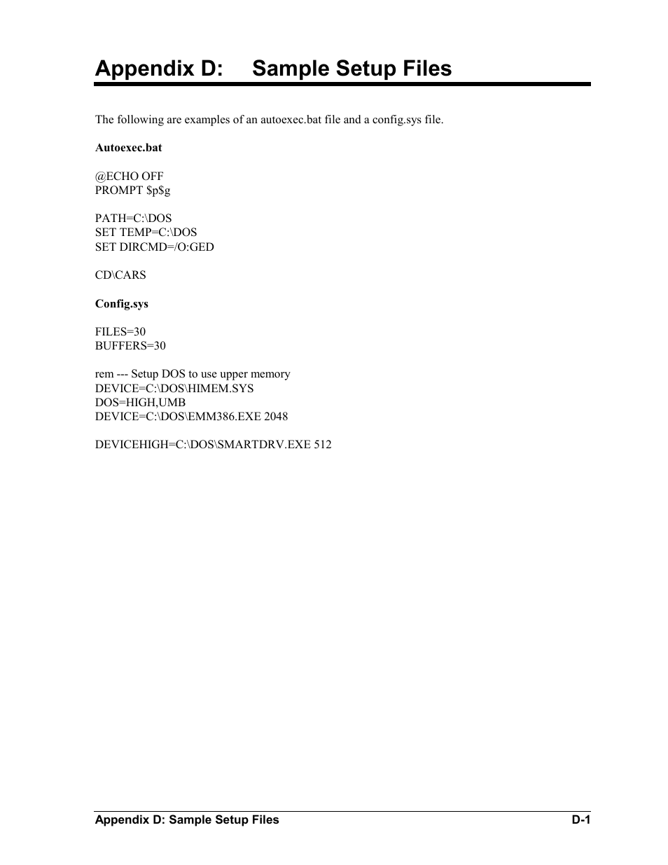 Appendix d:sample setup files, Appendix d, Appendix d: sample setup files | Daktronics CARS User Manual | Page 61 / 68