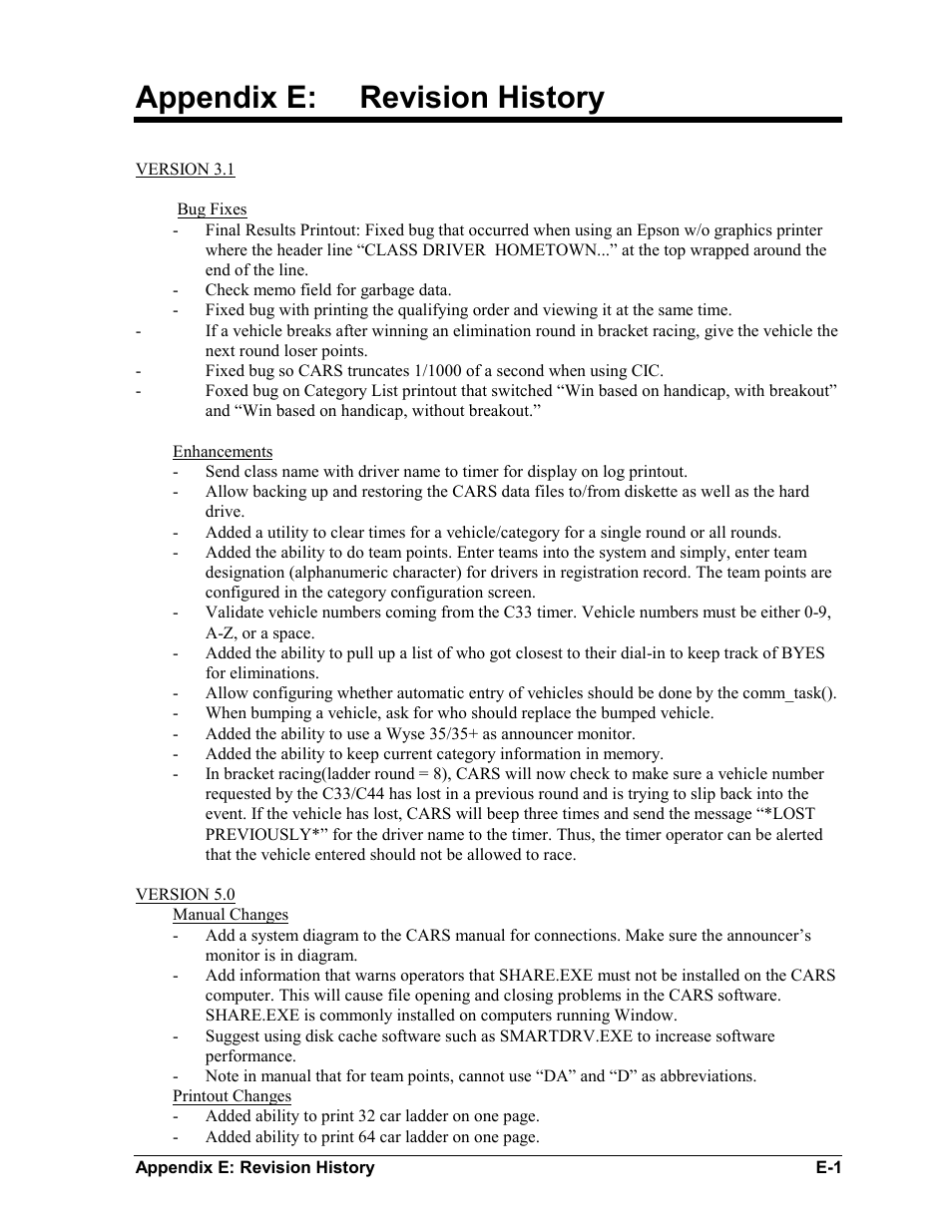 Appendix e:revision history, Appendix e, Appendix e: revision history | Daktronics CARS User Manual | Page 63 / 68