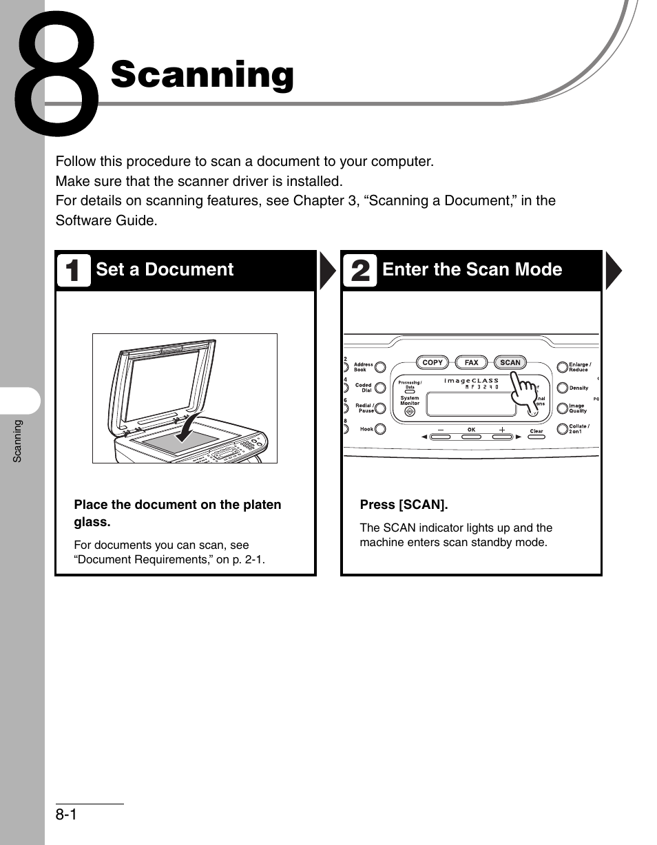 Scanning, 8 scanning -1 | Canon IMAGECLASS MF3200 User Manual | Page 103 / 161