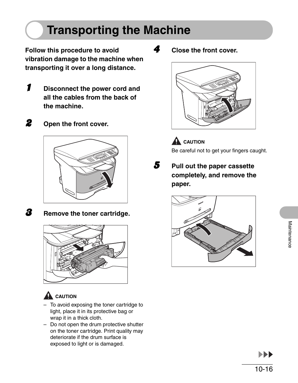 Transporting the machine, Transporting the machine -16 | Canon IMAGECLASS MF3200 User Manual | Page 122 / 161