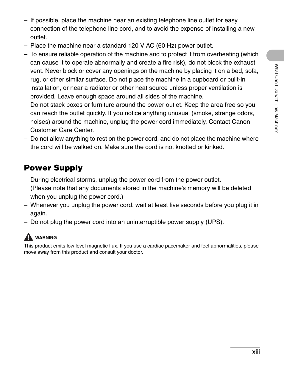 Power supply | Canon IMAGECLASS MF3200 User Manual | Page 14 / 161