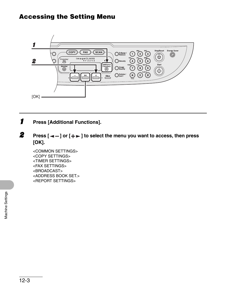 Accessing the setting menu, Accessing the setting menu -3 | Canon IMAGECLASS MF3200 User Manual | Page 143 / 161