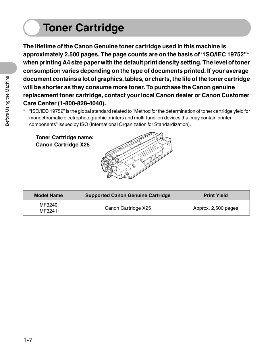 Toner cartridge, Toner cartridge -7 | Canon IMAGECLASS MF3200 User Manual | Page 35 / 161