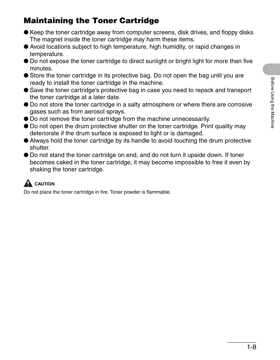 Maintaining the toner cartridge, Maintaining the toner cartridge -8 | Canon IMAGECLASS MF3200 User Manual | Page 36 / 161