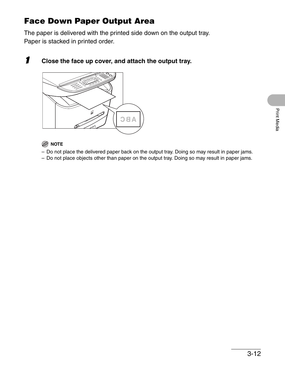 Face down paper output area, Face down paper output area -12 | Canon IMAGECLASS MF3200 User Manual | Page 56 / 161