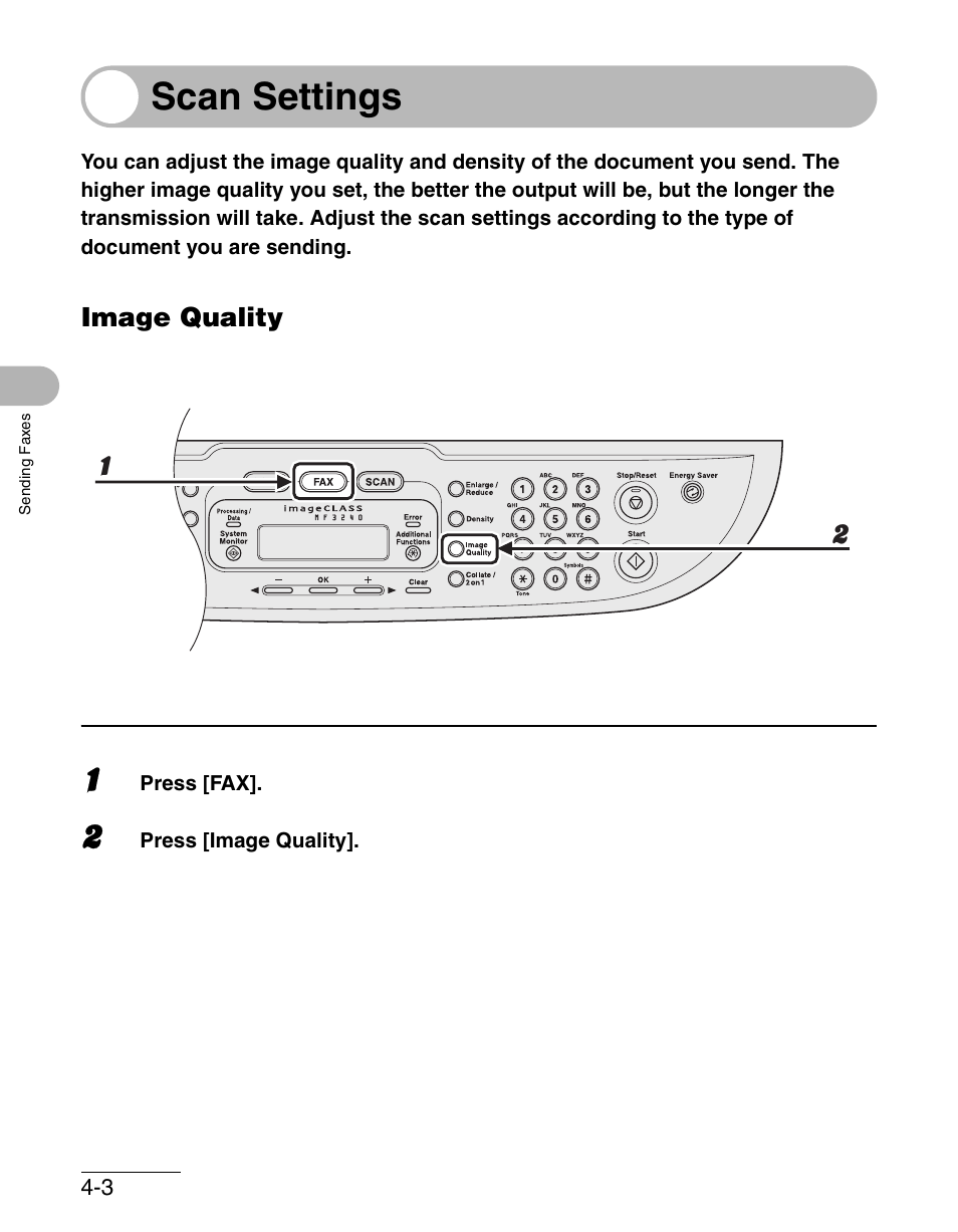 Scan settings, Image quality, Scan settings -3 | Image quality -3 | Canon IMAGECLASS MF3200 User Manual | Page 61 / 161