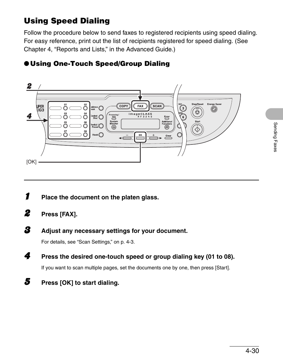 Using speed dialing, Using speed dialing -30 | Canon IMAGECLASS MF3200 User Manual | Page 88 / 161