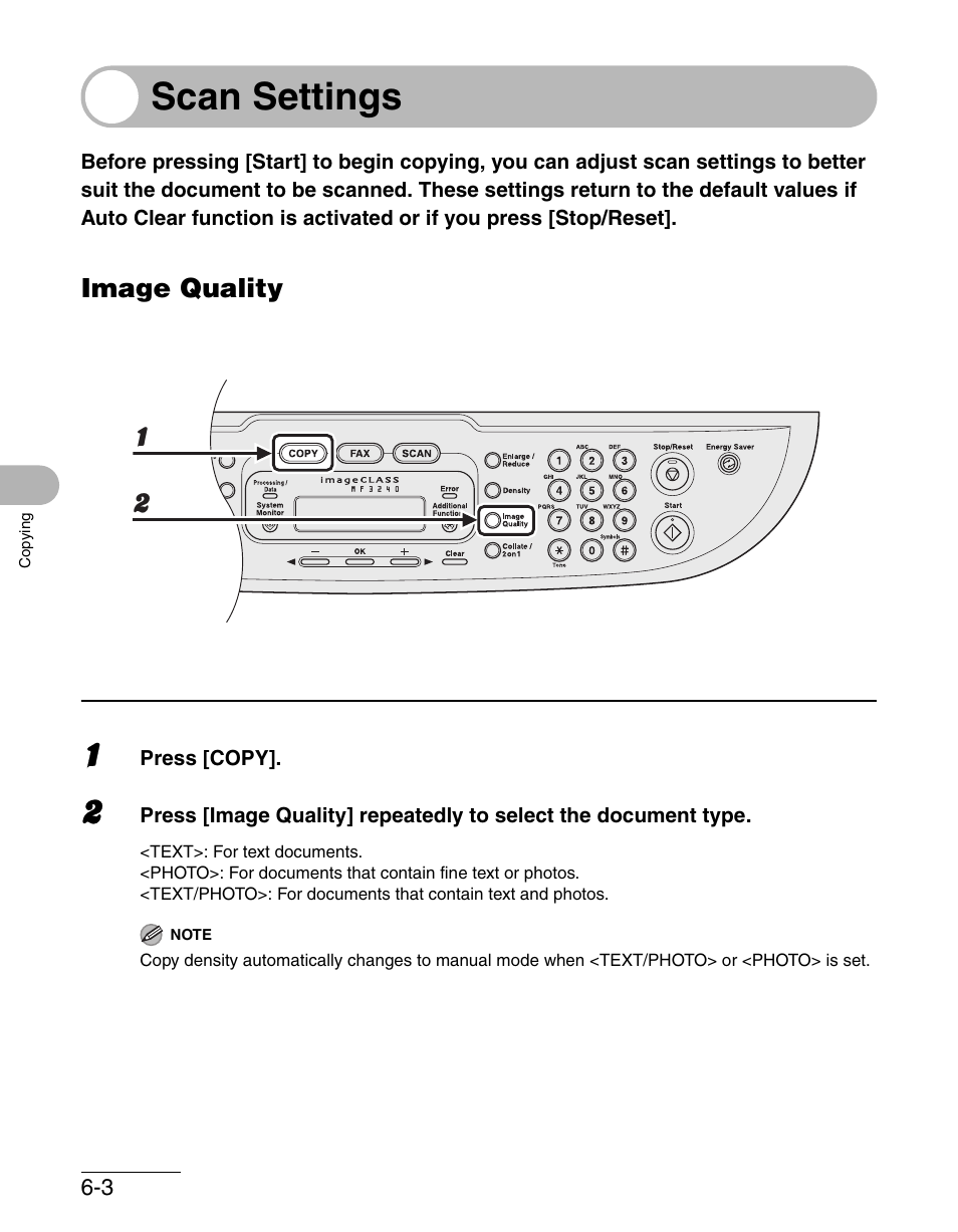 Scan settings, Image quality, Scan settings -3 | Image quality -3 | Canon IMAGECLASS MF3200 User Manual | Page 95 / 161