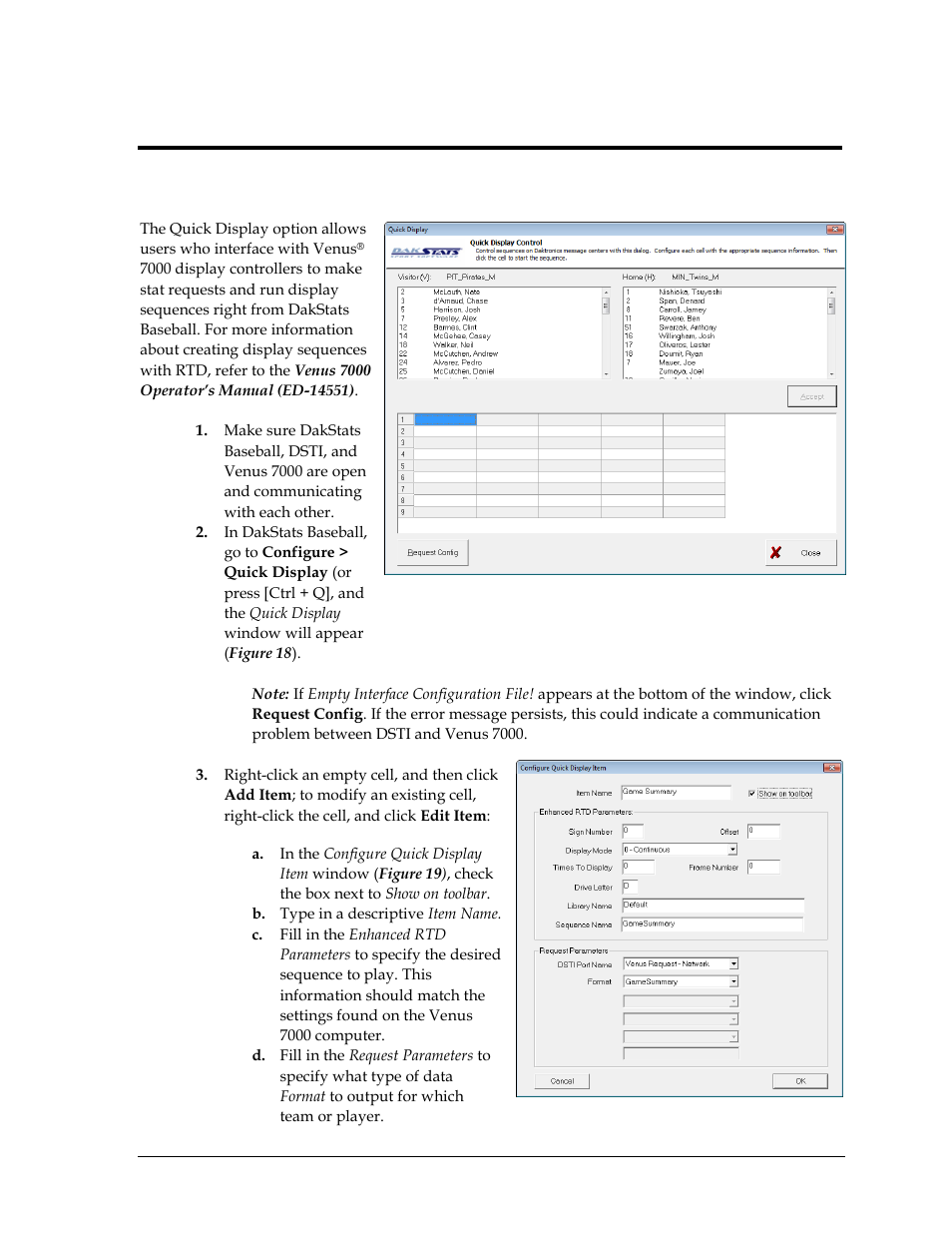 1 quick display, Section 5, Quick display | Daktronics DakStats Baseball Software User Manual | Page 17 / 31